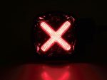 Red LED X-shaped bike taillight, waterproof motorcycle safety accessory.