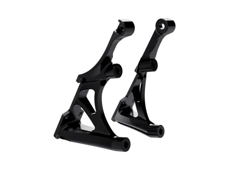 Lightweight black motorcycle kickstand brackets for Revelry Motorcycles, durable and high-performance.