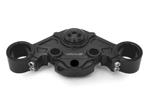 Lightweight motorcycle triple tree clamp for Harley Davidson bikes.