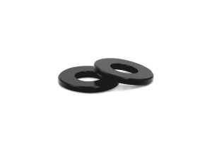 Black motorcycle spacers for Revelry Cycles bikes. Durable, lightweight accessories for optimal performance.