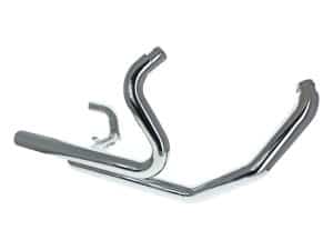 Chrome motorcycle exhaust pipe for Revelry Motorcycles in Australia.
