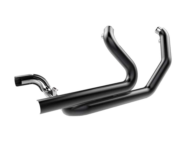 Chrome motorcycle exhaust pipe designed for Revelry Motorcycles.