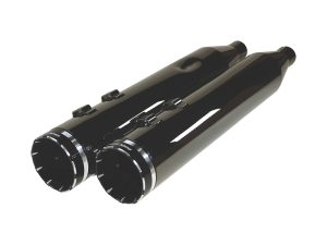 High-performance black motorcycle exhaust pipes for Revelry Motorcycles.