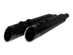 High-performance black motorcycle exhaust pipes, suitable for Revelry Motorcycles custom builds.