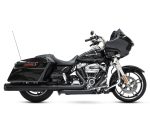 V-Twin Harley Davidson touring motorcycle with black finish and hard saddle bags.