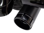 Sleek black motorcycle exhaust pipe with chrome accents, stylish and durable design.