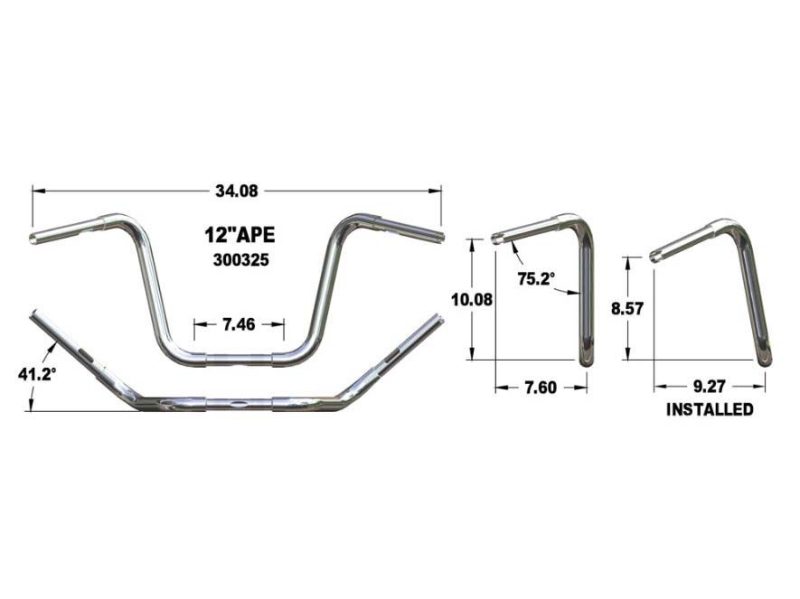 12in. x 1-1/4in. Fat Ape Hanger Handlebar - Chrome.
