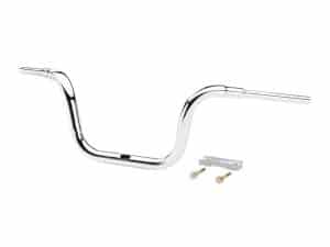 Chrome motorcycle handlebar, vintage style, for Harley Davidson rebuilds.
