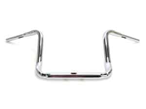 Chrome motorcycle handlebar, adjustable for custom riding experience.