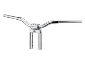 Polished chrome motorcycle handlebar for custom bikes at Revelry Motorcycles.