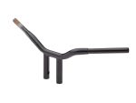 Black motorcycle handlebar with risers for Revelry Motorcycles, durable and lightweight.