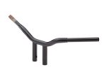 Black motorcycle handlebar for custom bike builds and accessories.