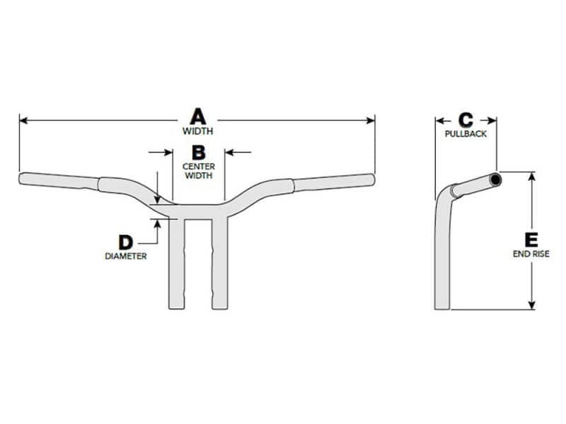 High-quality motorcycle handlebar diagram for Revelry Motorcycles, showcasing measurements and specifications.