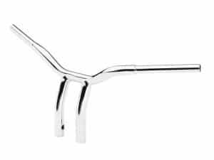 Shiny chrome motorcycle handlebar for custom bikes.