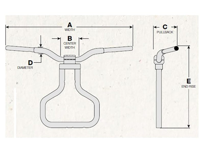Handmade motorcycle handlebar diagram with measurements for custom bike builds.