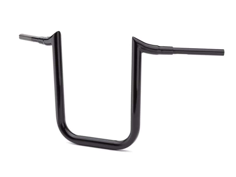 Black motorcycle handlebar, sleek and durable design for street or custom bikes.