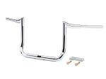 Chrome motorcycle handlebar for custom Harley Davidson bikes, premium quality and durable design.