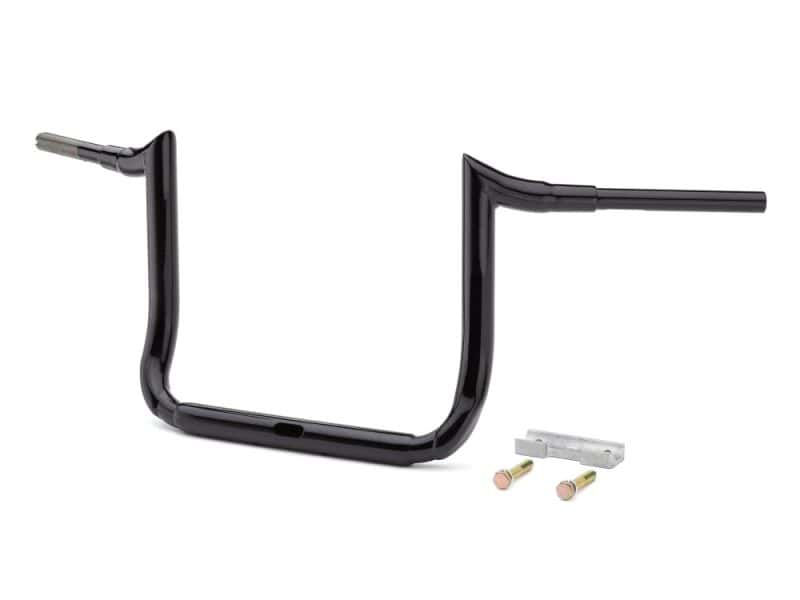 Black motorcycle handlebars with mounting hardware for Revelry Motorcycles.