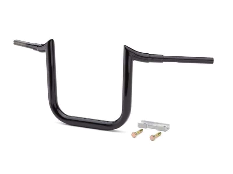Black motorcycle handlebar with mounting hardware for Revelry Motorcycles.