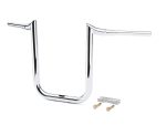 Shiny chrome motorcycle handlebar with mounting hardware, ideal for custom Revelry motorcycles.