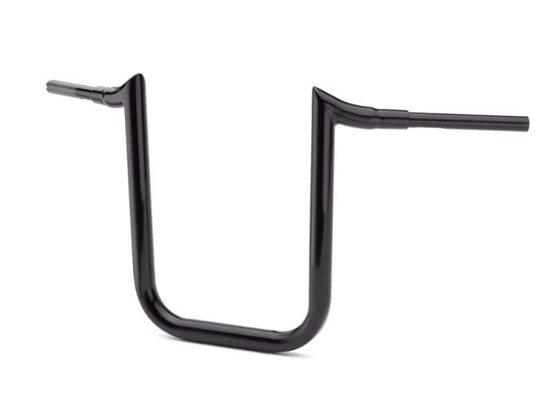 Polished black motorcycle handlebar for custom bikes and cafe racers.