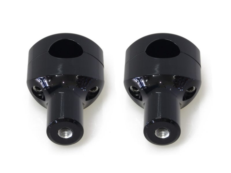 Black motorcycle handlebar mounts for Revelry Motorcycles.