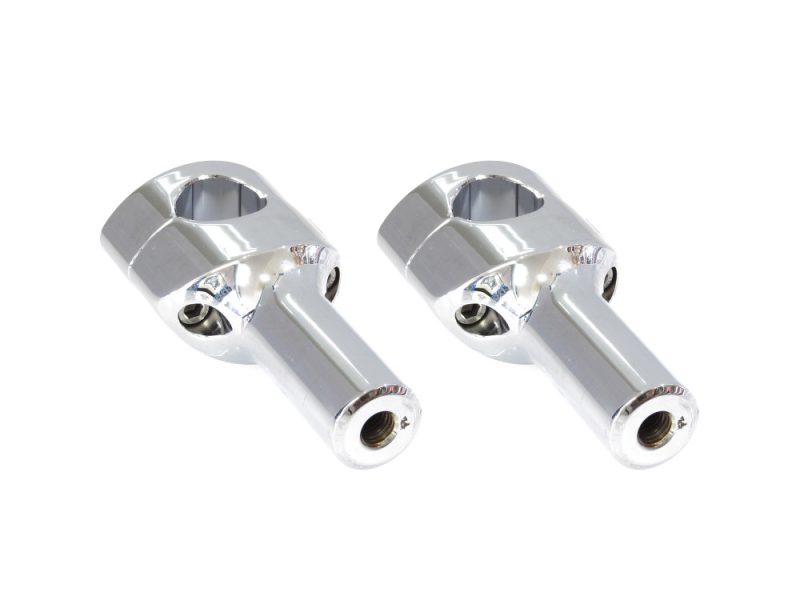 Chrome motorcycle handlebar riser adapters for custom bikes and enhancements.