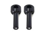 Black motorcycle handlebar risers for comfort and control.