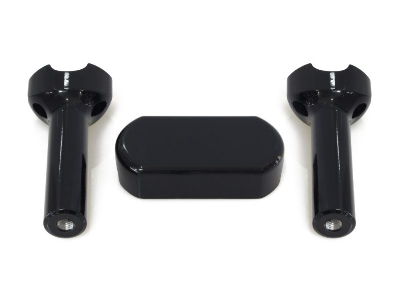 Black motorcycle handlebar risers for Revelry Motorcycles, high-quality bike accessories.