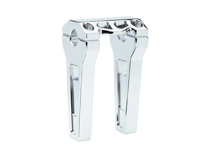 Shiny chrome motorcycle crash bar for Harley Davidson bikes.