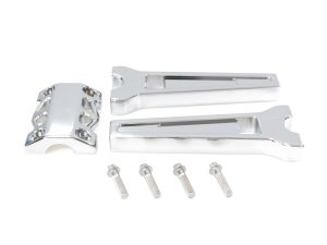 Polished motorcycle swingarm and forks for Revelry Motorcycles custom builds.