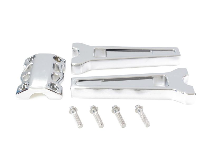 Polished motorcycle swingarm and forks for Revelry Motorcycles custom builds.