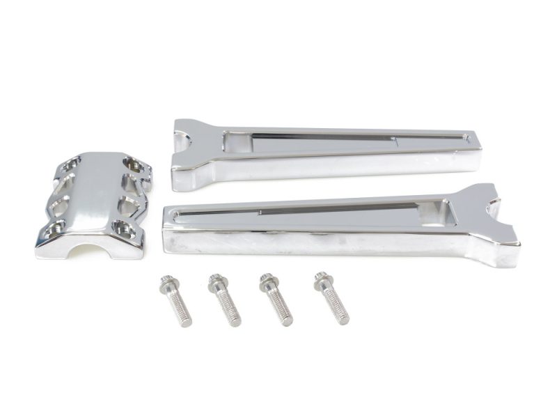 Chrome motorcycle engine frame sliders for Revelry Motorcycles.