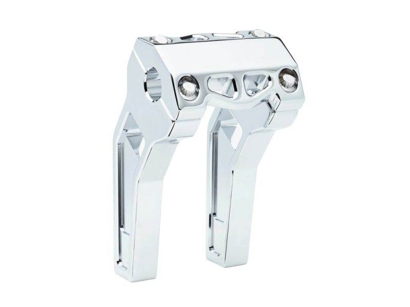 6in. Pullback Performance Risers - Chrome. Fits 1-1/4in. Handlebar Shiny chrome motorcycle footrest cover for Revelry Motorcycles, high-quality bike accessories.