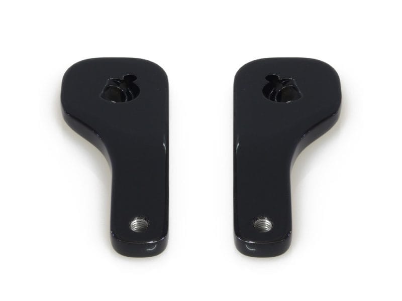 Mirror Drop-Down Brackets - Black. Fits Street Glide and Ultra Glide 2014up. Black motorcycle handlebar levers.