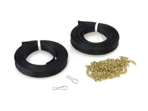 High-quality black braided motorcycle control cables with gold chain and fittings for custom revamp.