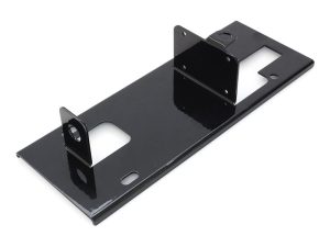 Heavy-duty motorcycle licence plate holder for Revelry Motorcycles, durable black metal construction.