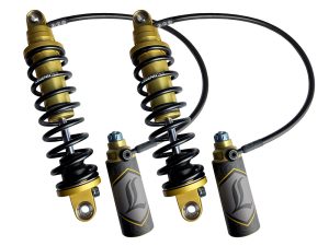 High-performance Revelry motorcycle suspension shocks for optimal ride quality and control.