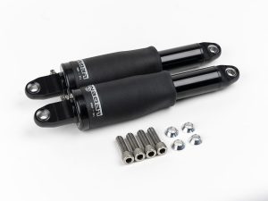 High-performance motorcycle shocks for Revelry Motorcycles custom builds.