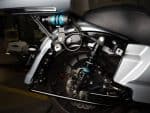 High-performance motorcycle suspension and rear shock absorber at Revelry Motorcycles, specialised in custom bikes.
