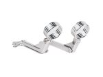 High-performance motorcycle handlebar risers with adjustable clamps for Revelry motorcycles.
