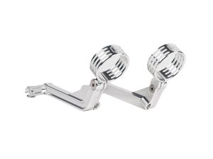 High-performance motorcycle handlebar risers with adjustable clamps for Revelry motorcycles.