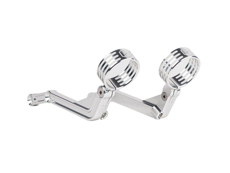 High-performance motorcycle handlebar risers with adjustable clamps for Revelry motorcycles.