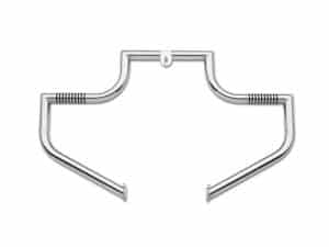 Chrome motorcycle mirror frame with adjustable arms for custom Harley Davidson bikes.