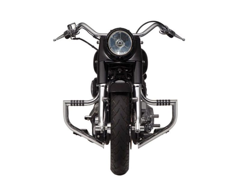 Vibrant black cruiser motorcycle with chrome accents, ideal for street riding and Harley-Davidson enthusiasts.