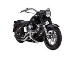 Sleek black cruiser motorcycle with chrome accents and large front headlight for stylish cruising.