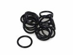 Assorted black rubber O-rings for motorcycle maintenance and repairs.