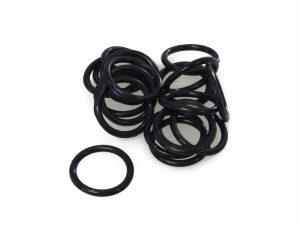 Assorted black rubber O-rings for motorcycle maintenance and repairs.