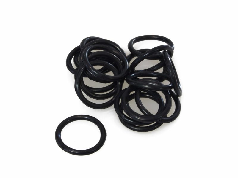 Assorted black rubber O-rings for motorcycle maintenance and repairs.