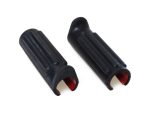 Rubber motorcycle handlebar grips for Revelry Motorcycles, black with red inner lining.